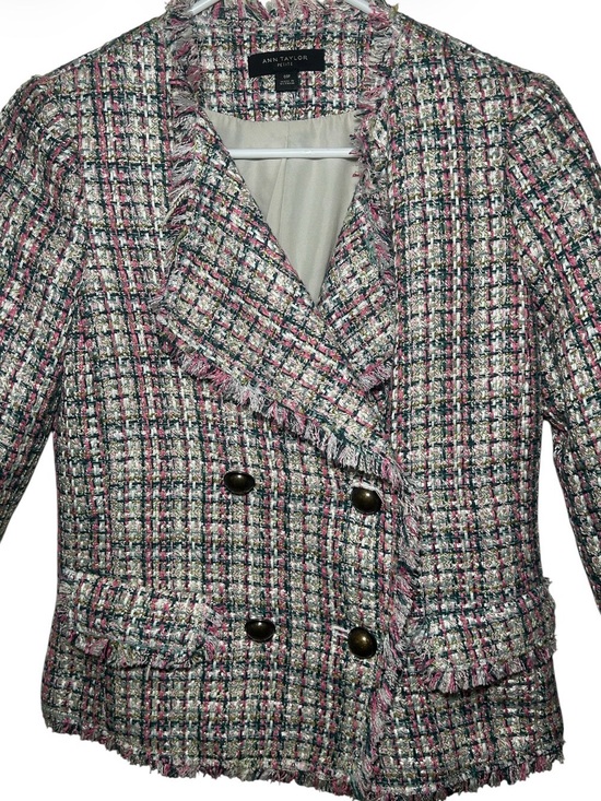 Ann Taylor Jackets & Blazers - Ann Taylor Pink Multi-Color Tweed Double-Breasted Fringe Jacket 00P Girl Mature